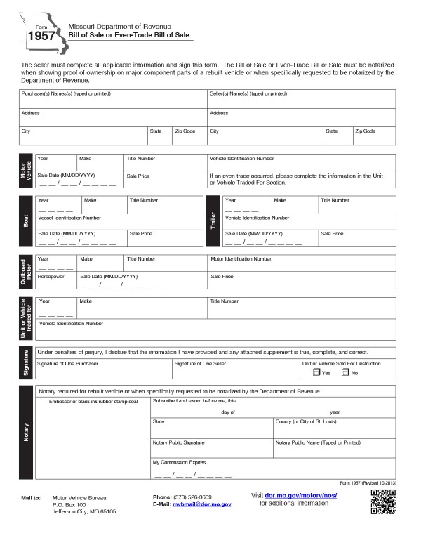 Even-trade bill of sale Missouri PandaDoc