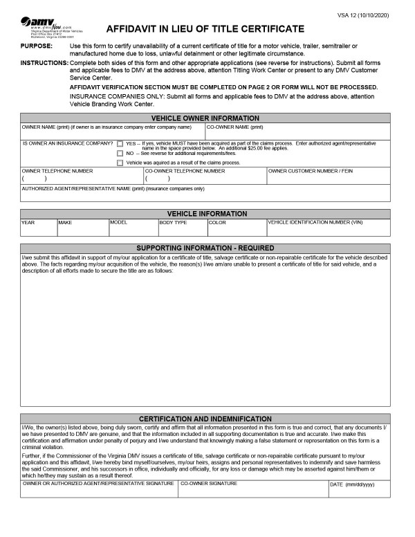 Affidavit (VSA 12) Virginia PandaDoc