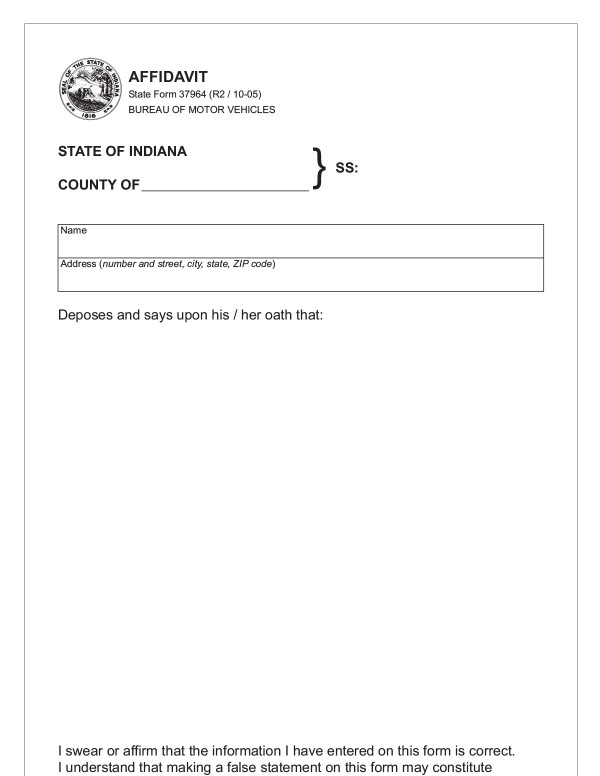 Affidavit (State form 37964) Indiana PandaDoc