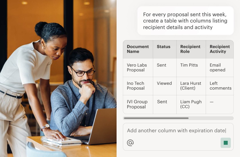 AI Assistant creating a table for proposals.