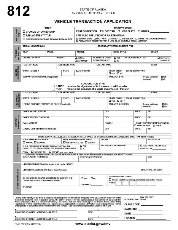 Alaska motor vehicle bill of sale Alaska PandaDoc