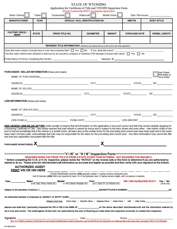 Application for certificate of title Wyoming PandaDoc