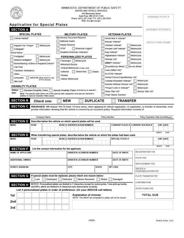 Application for special plates Minnesota PandaDoc
