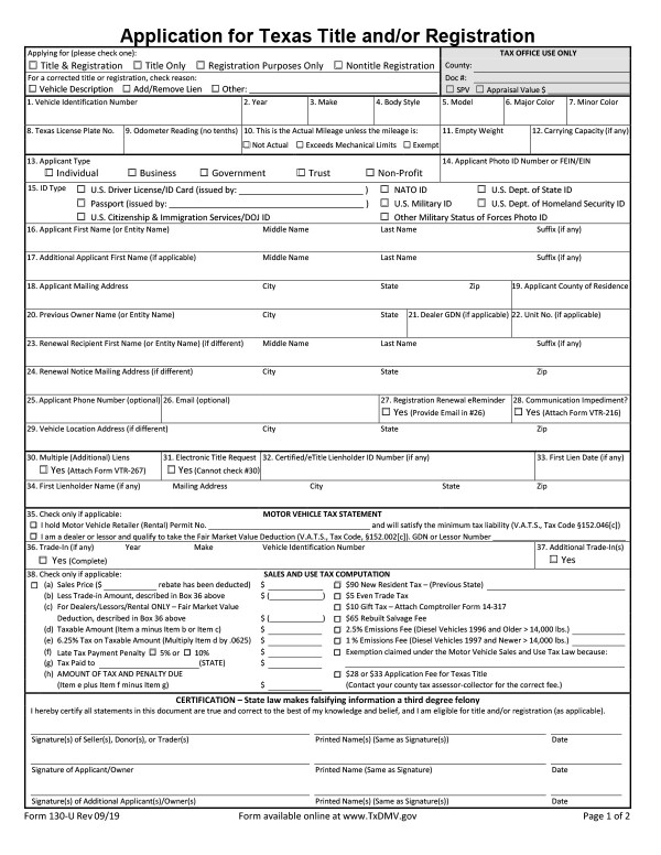Application for Texas title and/or registration Texas PandaDoc