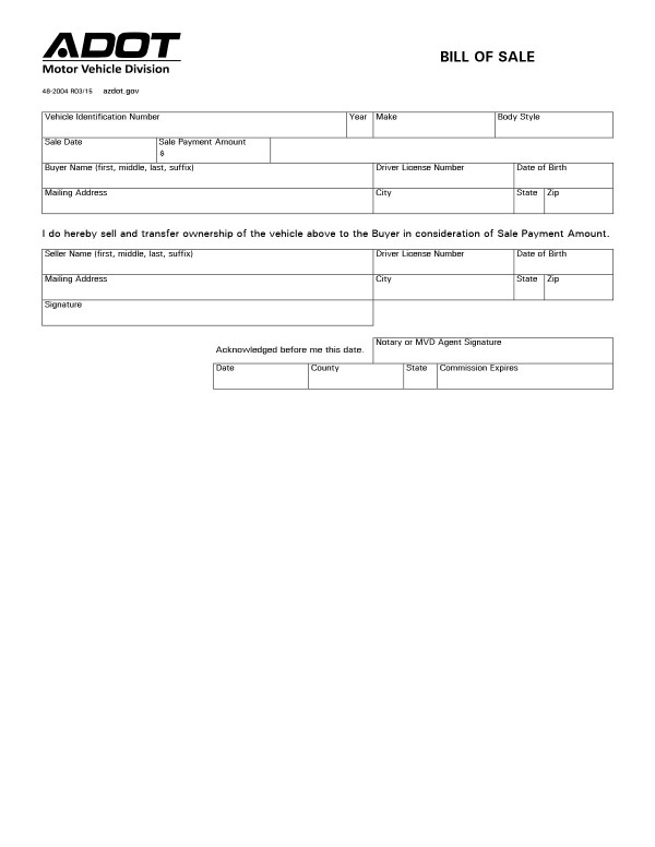 Arizona bill of sale Arizona PandaDoc