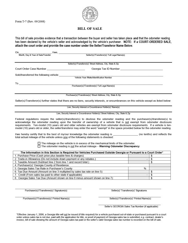 Bill of sale Georgia PandaDoc