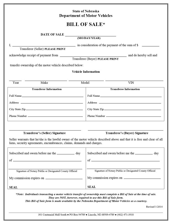 Blank bill of sale Nebraska PandaDoc