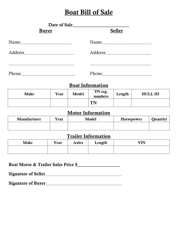 Boat bill of sale Tennessee PandaDoc