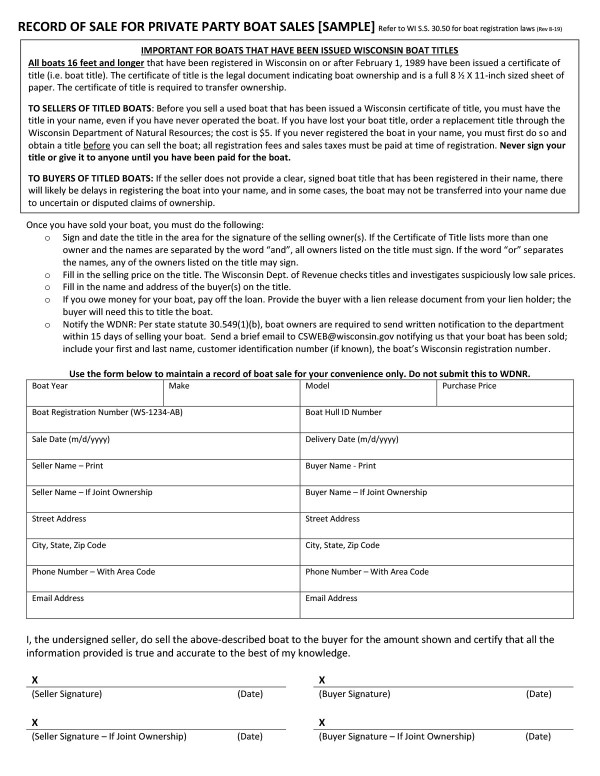 Boat bill of sale Wisconsin PandaDoc
