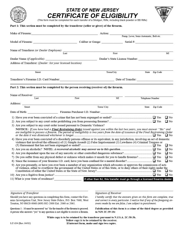 Certificate of eligibility New Jersey PandaDoc
