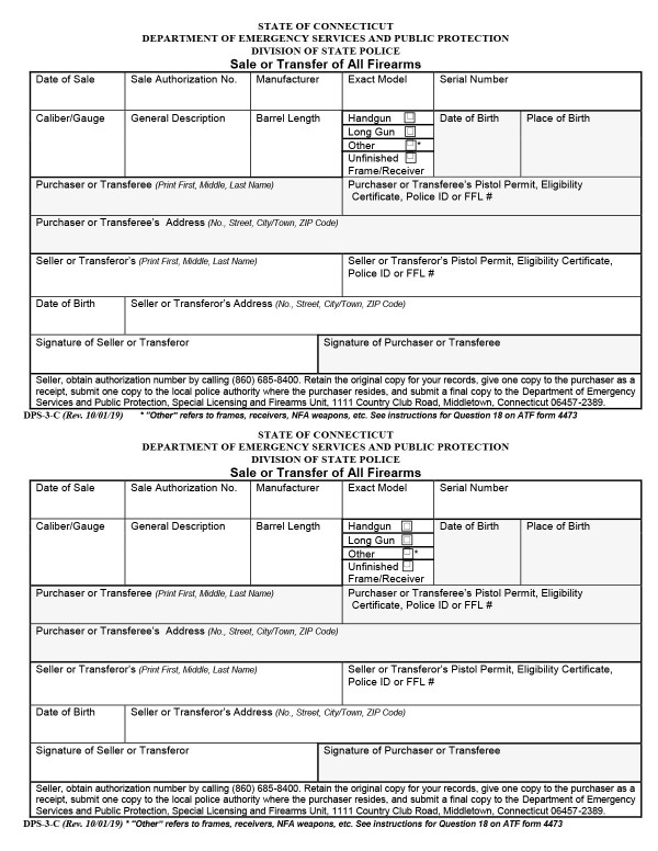 Connecticut firearm bill of sale (Form DPS-3-C) Connecticut PandaDoc