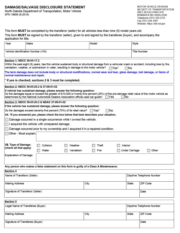 Damage disclosure statement (SFN 18609) North Dakota PandaDoc
