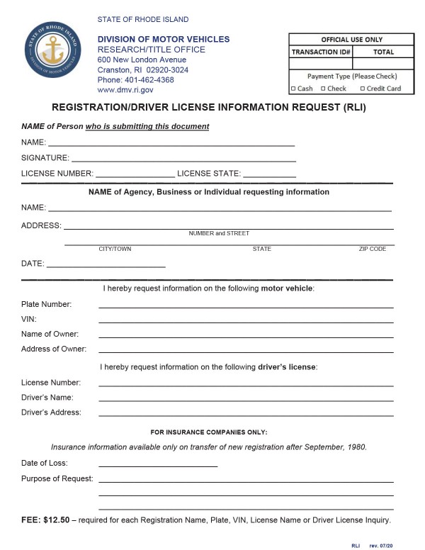 Driver license information request Rhode Island PandaDoc
