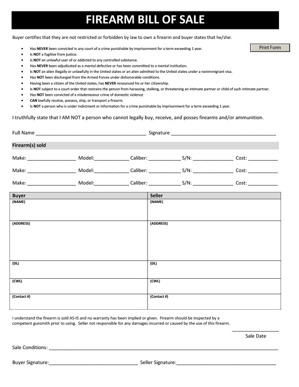 Firearm bill of sale Colorado PandaDoc