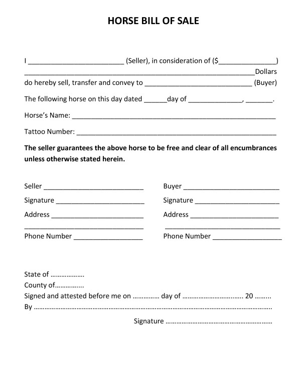 Horse/Livestock bill of sale Delaware PandaDoc