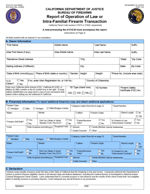 Intra-familial handgun transaction California PandaDoc