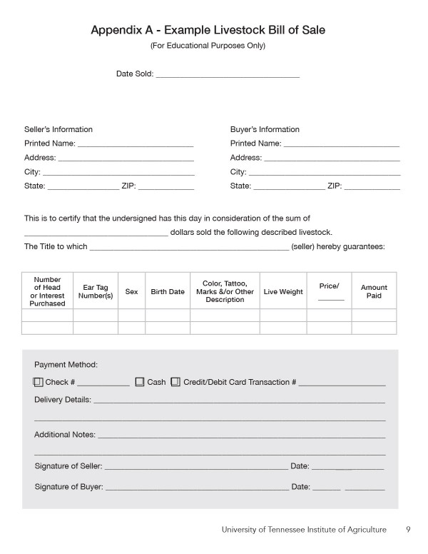 Livestock bill of sale Tennessee PandaDoc