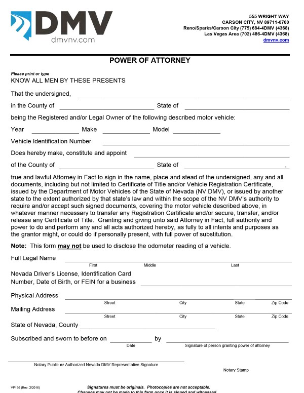 Power of attorney (Form VP 136) Nevada PandaDoc