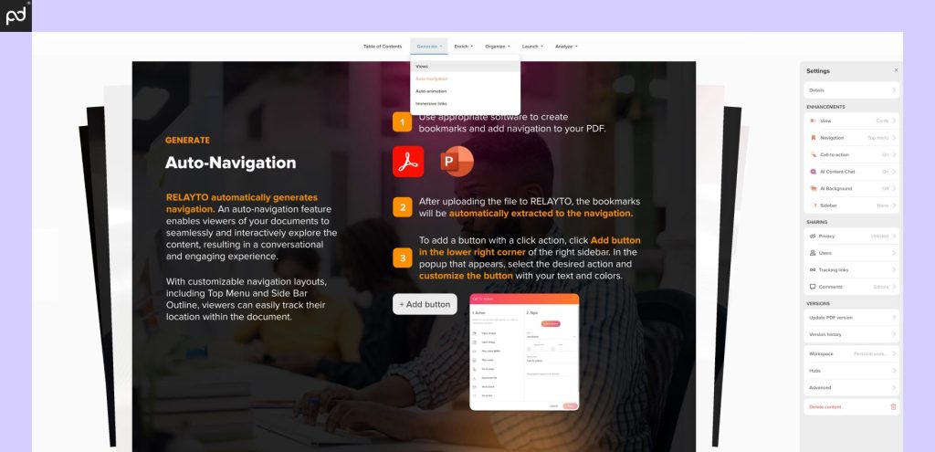 An image displaying RelayTo’s editing environment, including the ability to change the format and la…