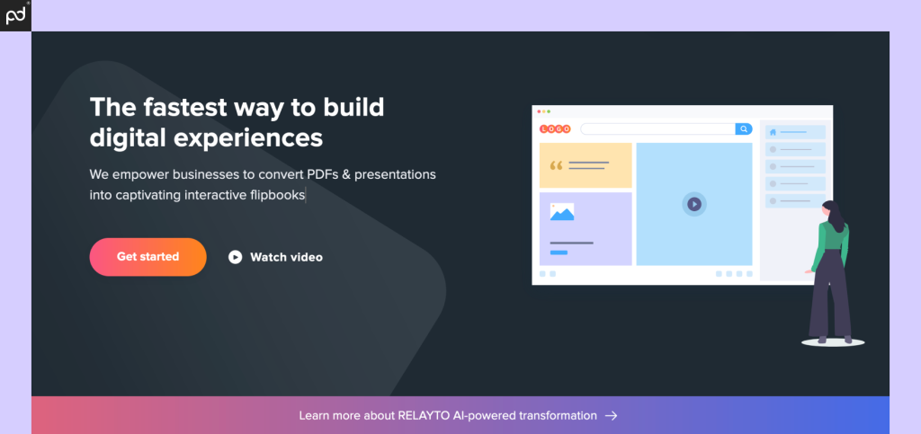 An image of the RelayTo home page, which features the phrase, “The fastest way to build digital exp…