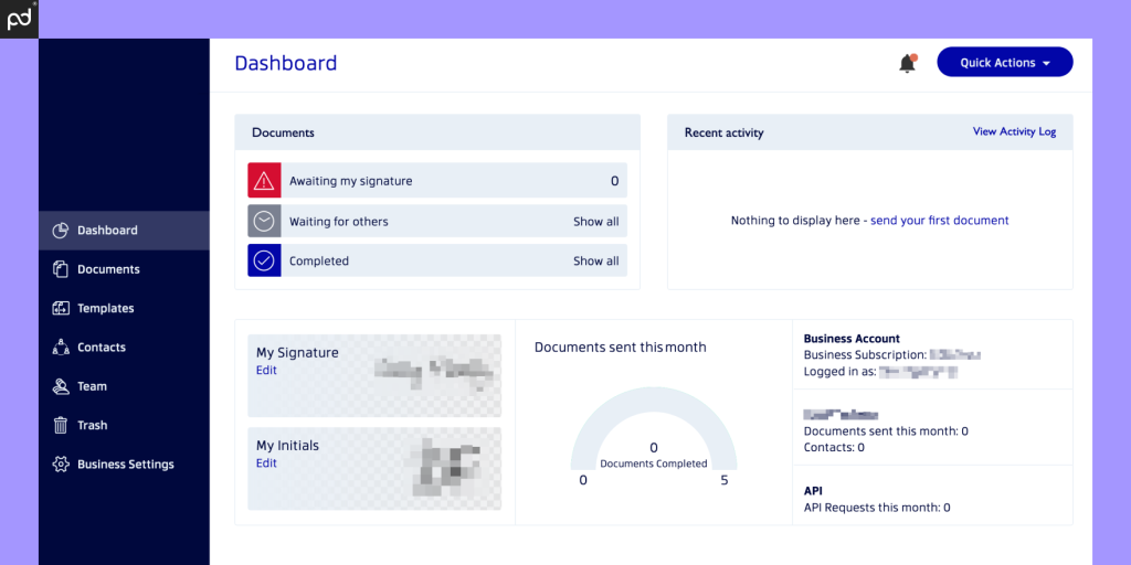An Image Of The Xodo Sign User Interface And Primary Dashboard