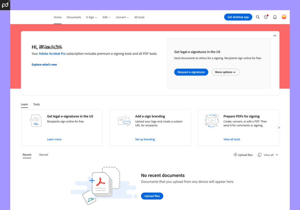 An Image Of The Acrobat Sign] User Interface And Primary Dashboard