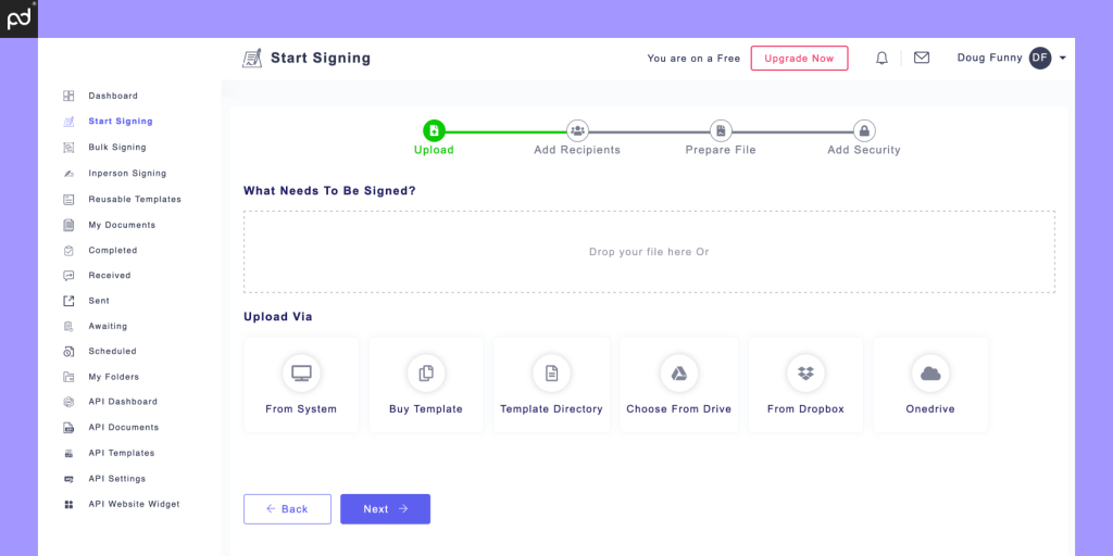 An Image Of The ESignly User Interface And Primary Dashboard