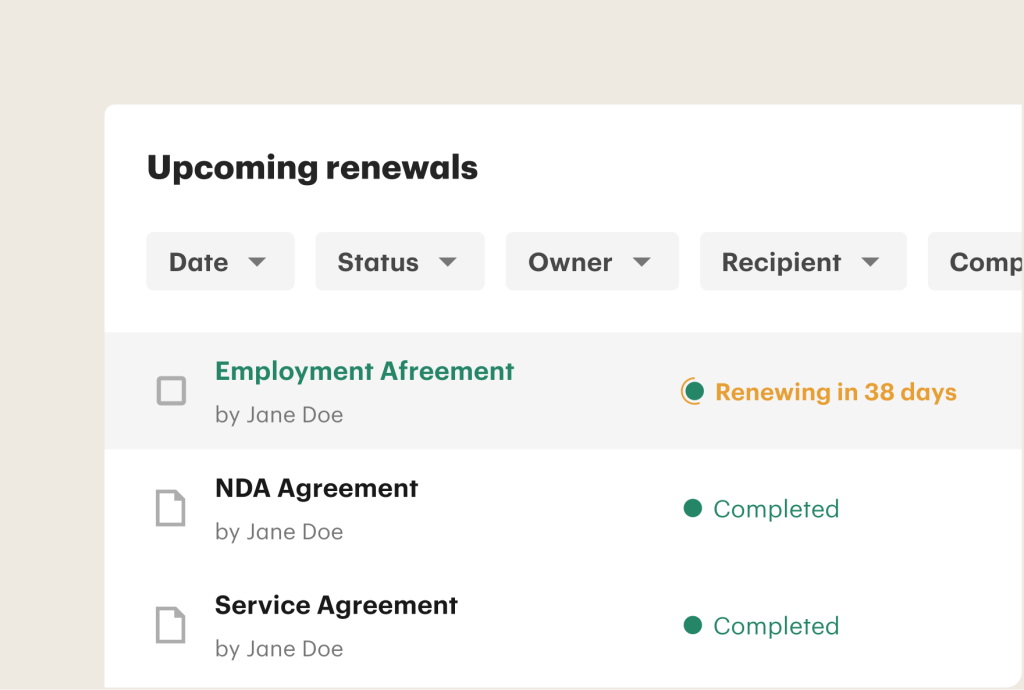 PandaDoc document renewals dashboard