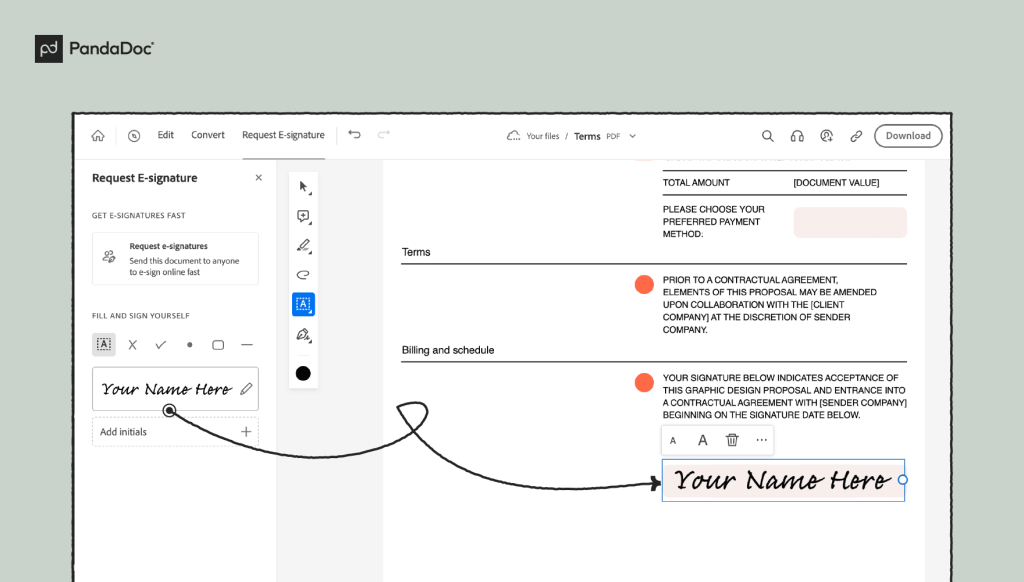 When you’ve signed the document, click “Save.” The signature will now appear in the sidebar.