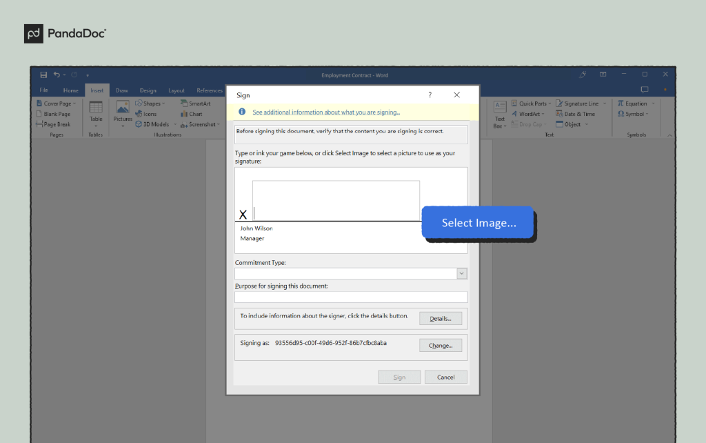 Go to the Insert tab and under “Text” click “Signature List,” followed by “Microsoft Office Signature Line.”