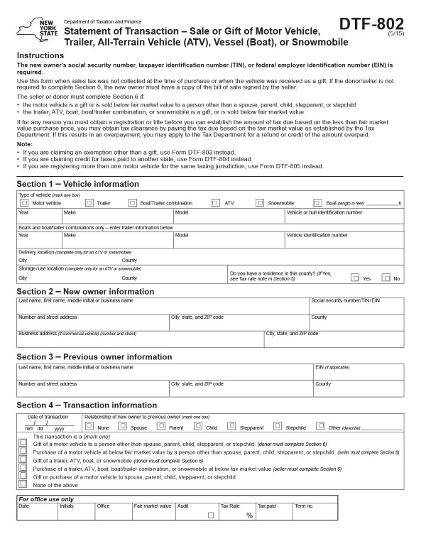 Statement of transaction (DTF-802) New York PandaDoc
