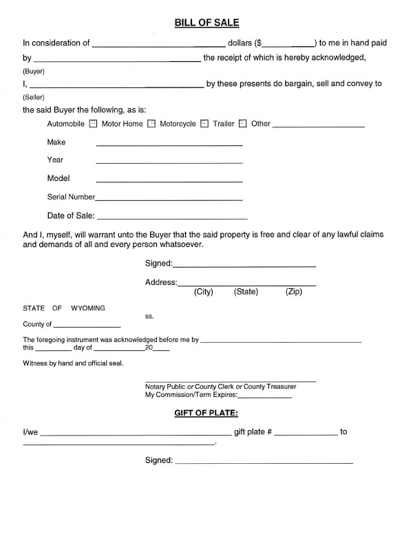 Teton County bill of sale Wyoming PandaDoc