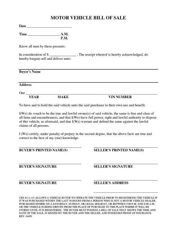 Trailer/RV bill of sale Colorado PandaDoc