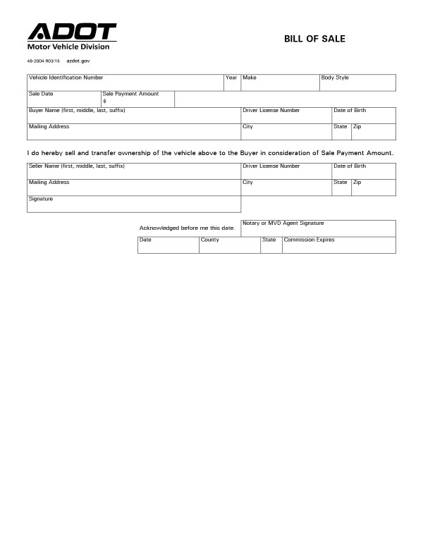 Trailer/RV bill of sale Arizona PandaDoc