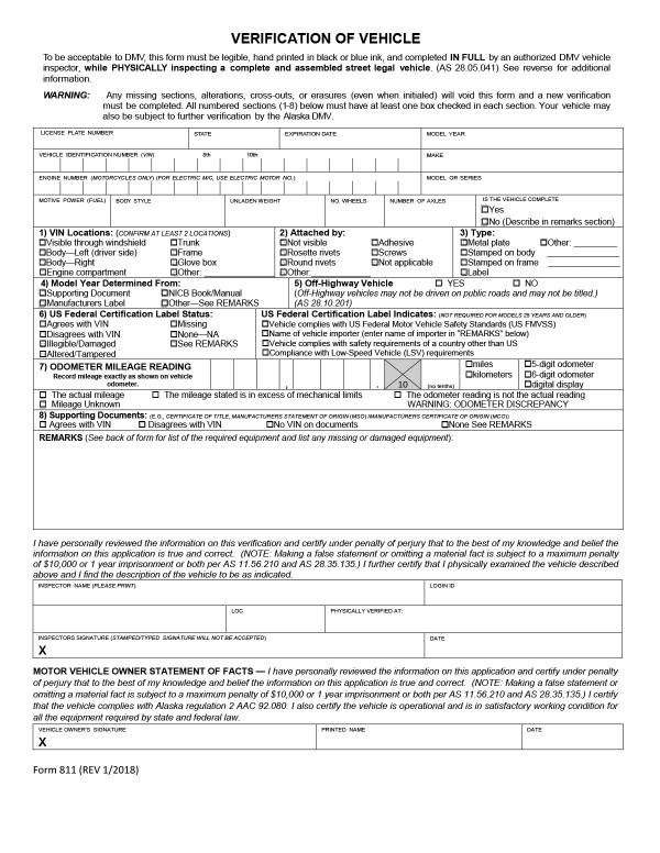 Verification of vehicle (Form 811) Alaska PandaDoc