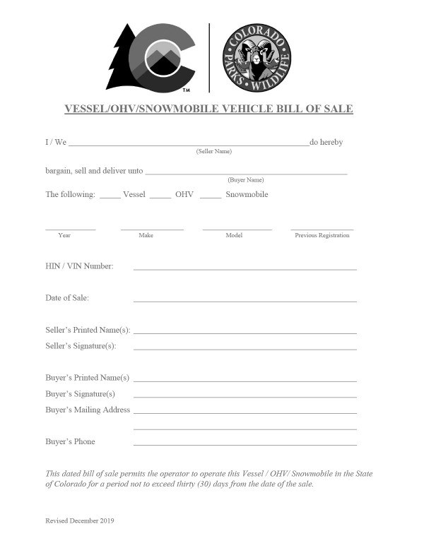 Vessel/OHV/Snowmobile bill of sale Colorado PandaDoc