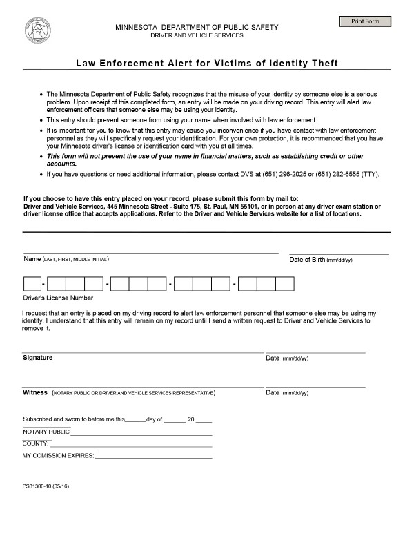 Victim of identity theft form Minnesota PandaDoc