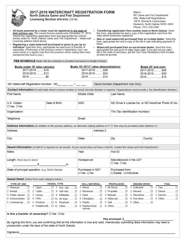 Watercraft registration form North Dakota PandaDoc