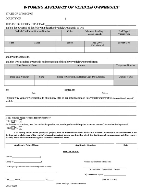 Wyoming affidavit of vehicle ownership Wyoming PandaDoc